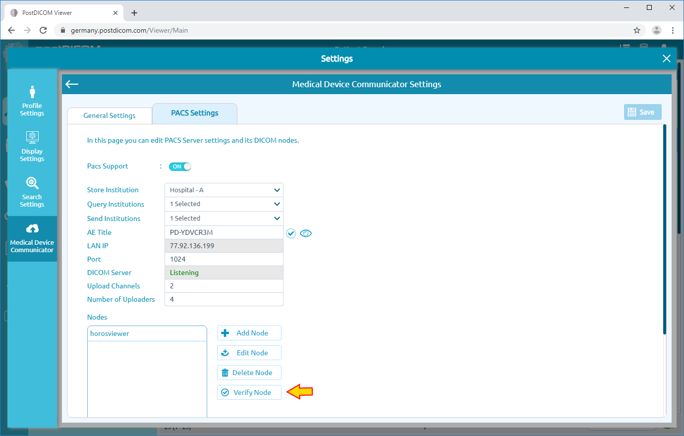 Editing Proxy Pacs Server Settings