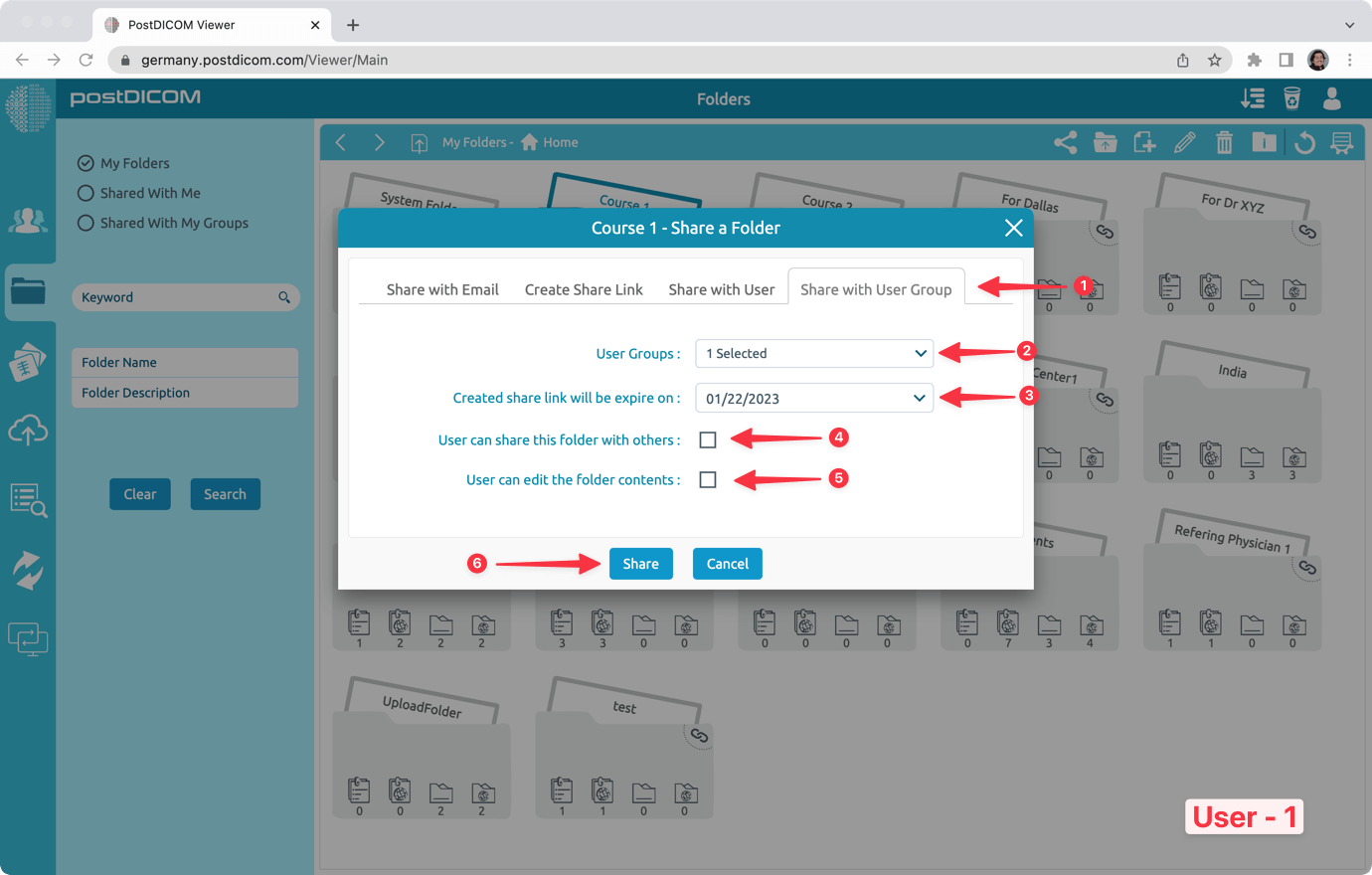 Sharing PostDICOM Folders with User Groups