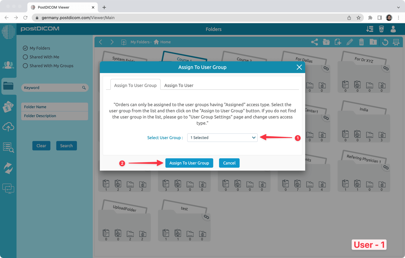 Sharing PostDICOM Folders with User Groups