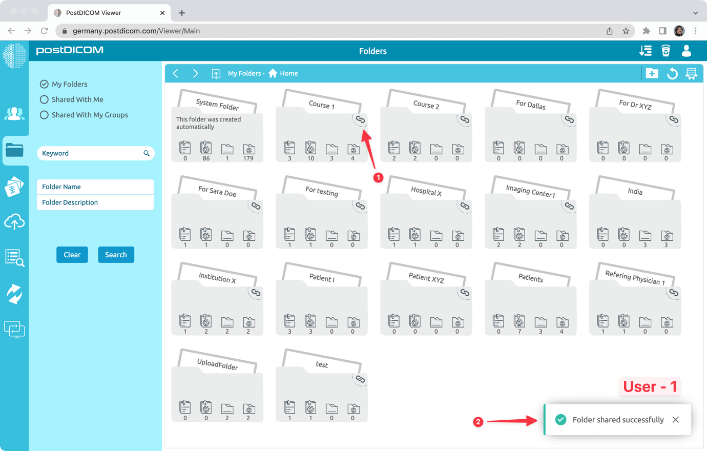 Sharing PostDICOM Folders with Users